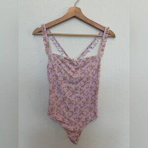 Dippin Daisy’s Swimwear Pink floral one piece swimsuit ruffle pink size large